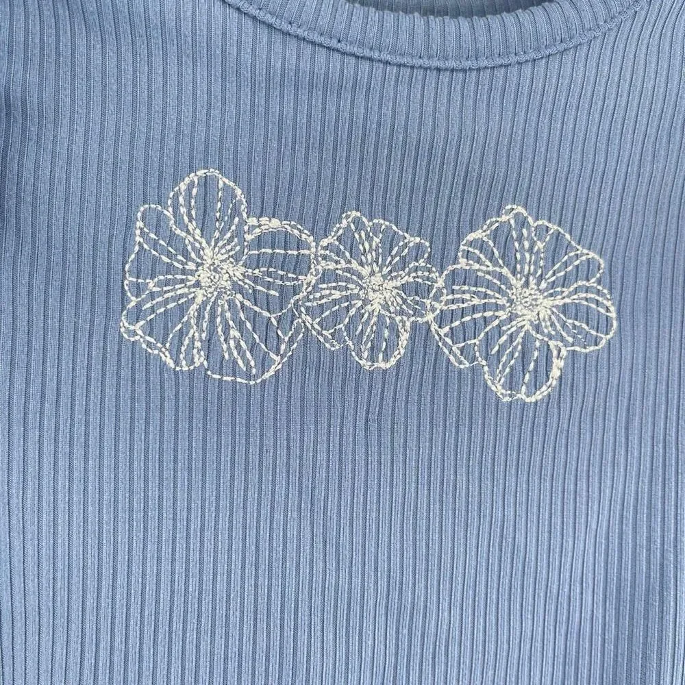 Btween Baby 3pc Floral Bell Bottom Outfit Blue Ruffle Top Leggings Headband 12M - Picture 8 of 15